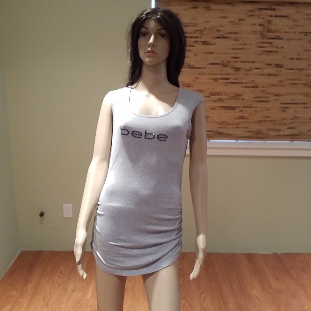 Bebe Gray w/ Black Rhinestones Sleeveless Shirt L